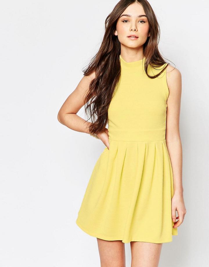 Wal G Skater Dress With High Neck - Yellow