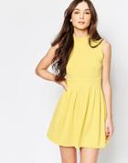 Wal G Skater Dress With High Neck - Yellow