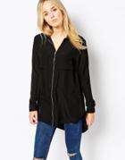Brave Soul Utility Longline Shirt - Black