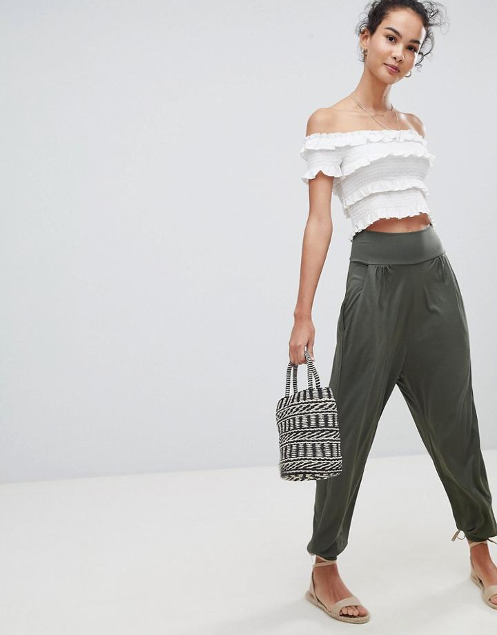 Asos Design Jersey Harem Pants - Green