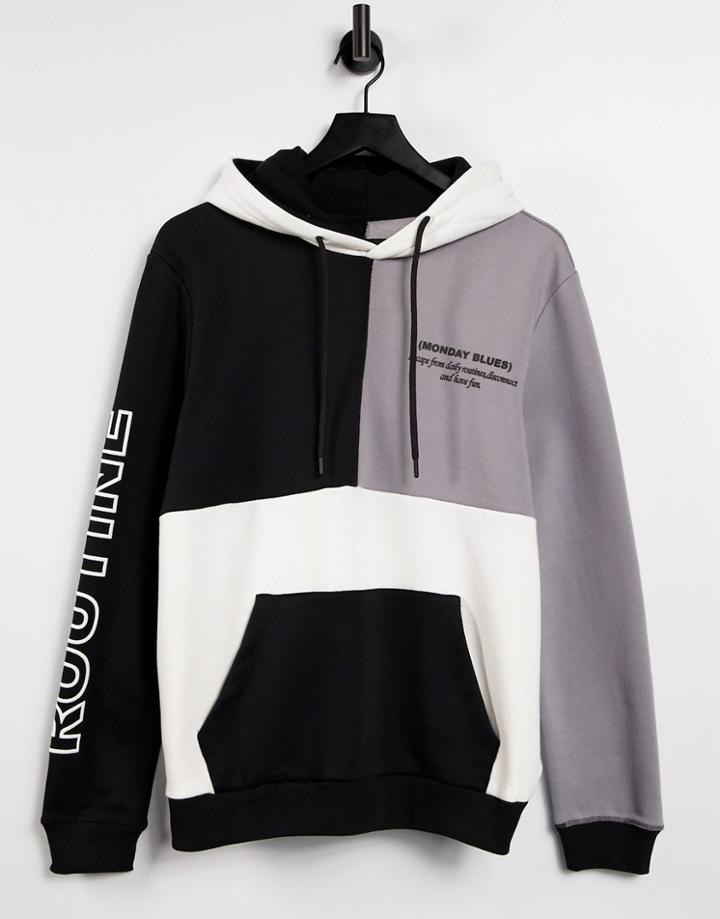 Bershka Color Block Hoodie In Black