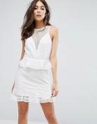 Prettylittlething Tiered Lace Dress - White