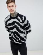 Boohooman Sweater In Animal Print - Black