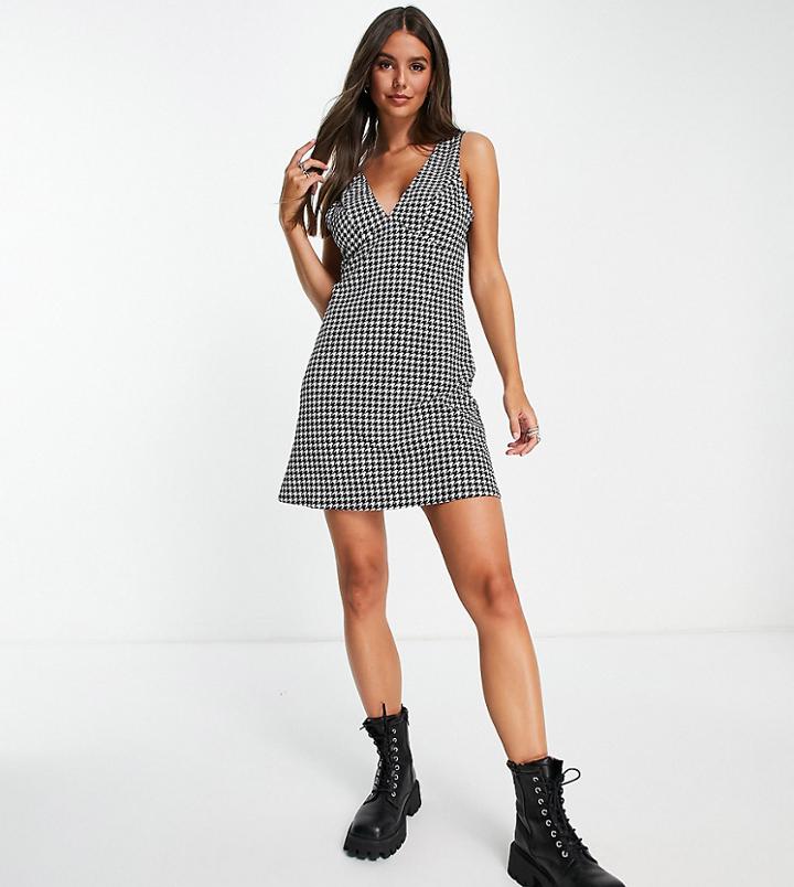 New Look Tall V-neck Pinafore Dress In Black Houndstooth Check