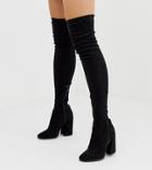 Asos Design Petite Korey Heeled Thigh High Boots In Black
