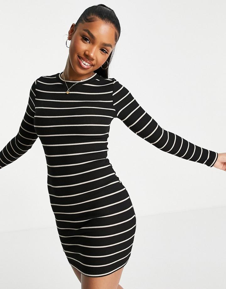 Miss Selfridge Mono Stripe Mini Tube Dress In Black