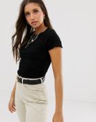 New Look Shirred Crop Tee In Black