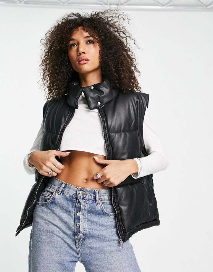 Bershka Faux Leather Vest In Black