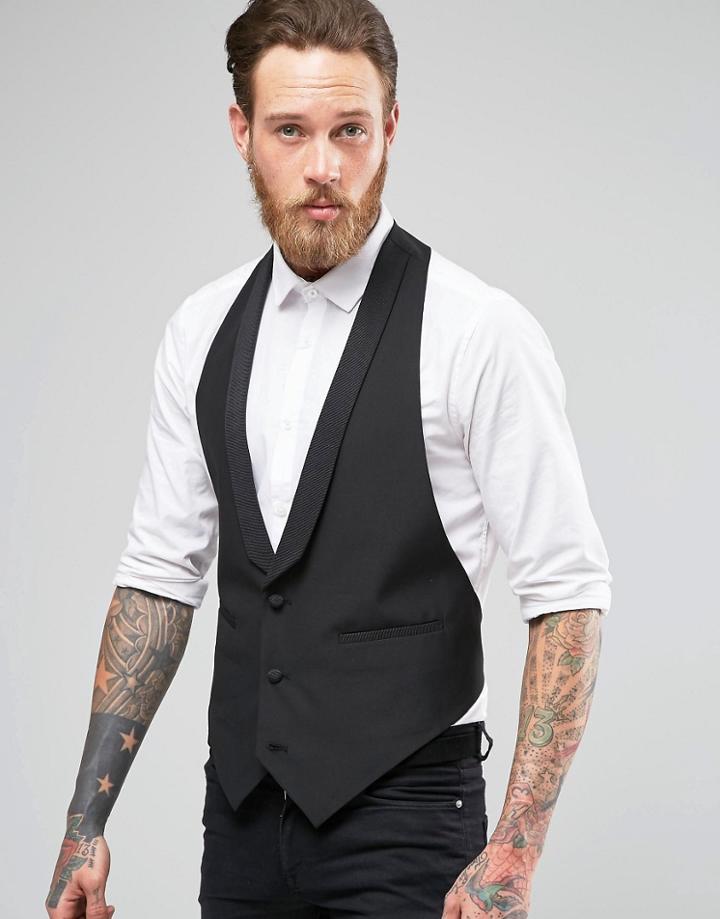 Asos Slim Fit Vest With Shawl Collar - Black