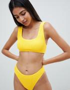 Asos Design Mix And Match Crinkle Crop Bikini Top - Yellow