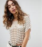 Sacred Hawk Crop Top With Faux Pearl Detail - Cream