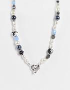 Asos Design Beaded Necklace With Mixed Character Beads And T Bar Clasp-multi