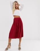 Asos Design Pleated Midi Skirt - Red