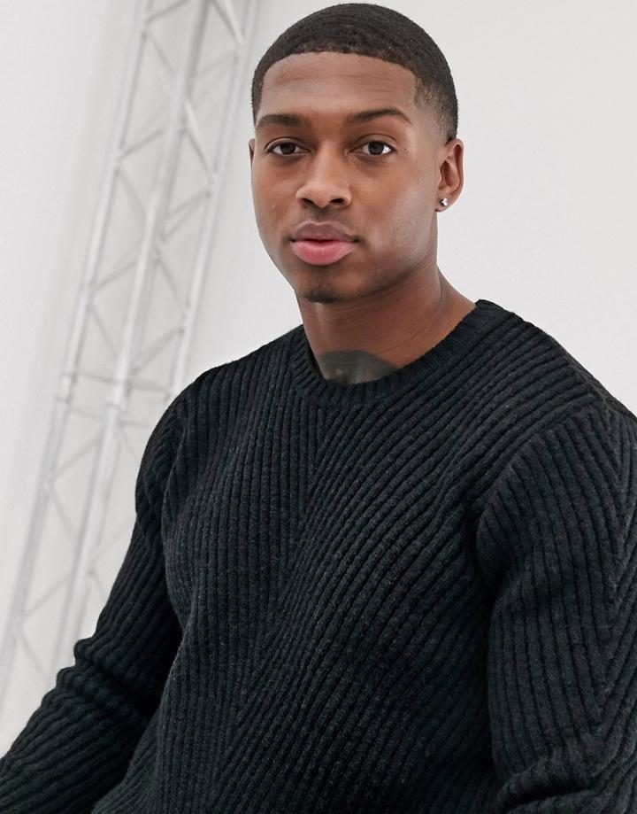 Asos Design Knitted Ribbed Sweater In Black