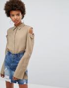 Evidnt Cold Shoulder Shirt - Beige