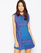 Motel Hollyana Dress In Scarf Print - Scarf Blue