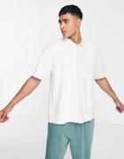 Abercrombie & Fitch Vertical Stripes Short Sleeve Oversized Rugby Polo In Cream-white