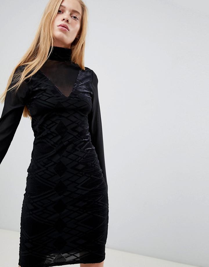 B.young High Neck Burnout Velvet Dress-black