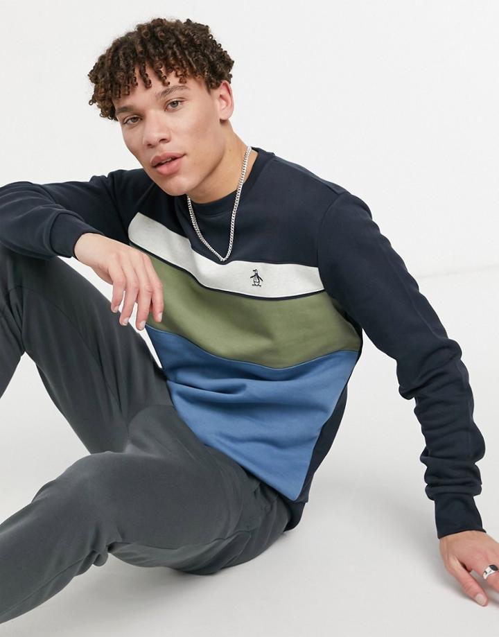 Original Penguin Icon Logo Color Block Sweatshirt In Navy