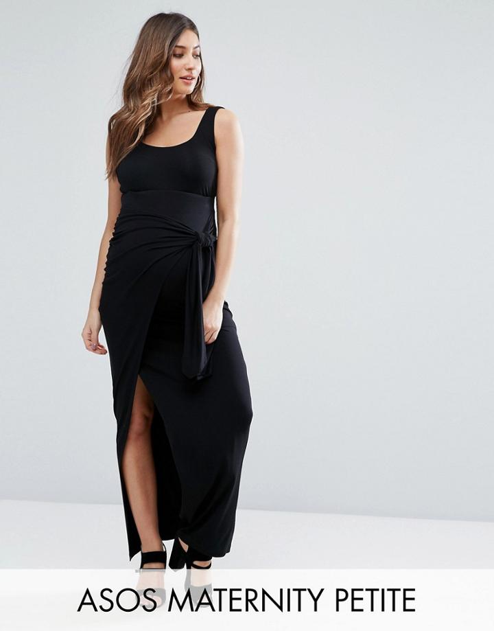 Asos Maternity Petite Maxi Skirt With Twist Knot - Black