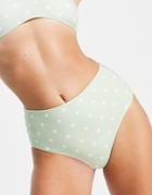 Monki Cecile Recycled Polyester Cheeky Bikini Bottom In Green Polka Dot-multi