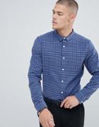 Asos Design Slim Smart Work Shirt With Check And Mini Collar In Blue - Blue