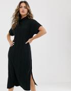 Asos Design Extreme Rib Midi T Shirt Dress-black