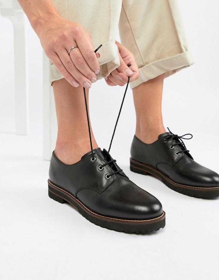 Asos Design Mystify Leather Lace Up Flat Shoes-black