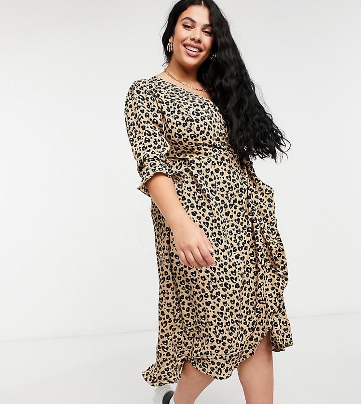 Brave Soul Plus Mirranda Wrap Dress In Heart Print-brown