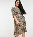 Brave Soul Plus Mirranda Wrap Dress In Heart Print-brown