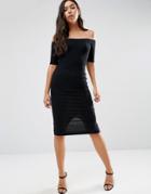 Asos Bardot Bodycon Midi Dress In Rib - Black