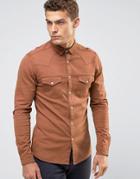 Asos Skinny Western Denim Shirt In Orange - Orange