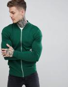 Asos Design Muscle Jersey Bomber Jacket In Green - Green