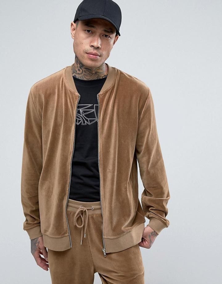 Asos Velour Cord Bomber Jacket - Beige