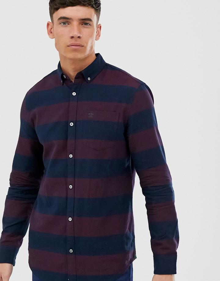 Original Penguin Horizontal Block Stripe Shirt In Navy/burgundy