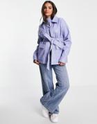 Monki Hill Faux Leather Jacket With Tie Waist In Lilac-blues
