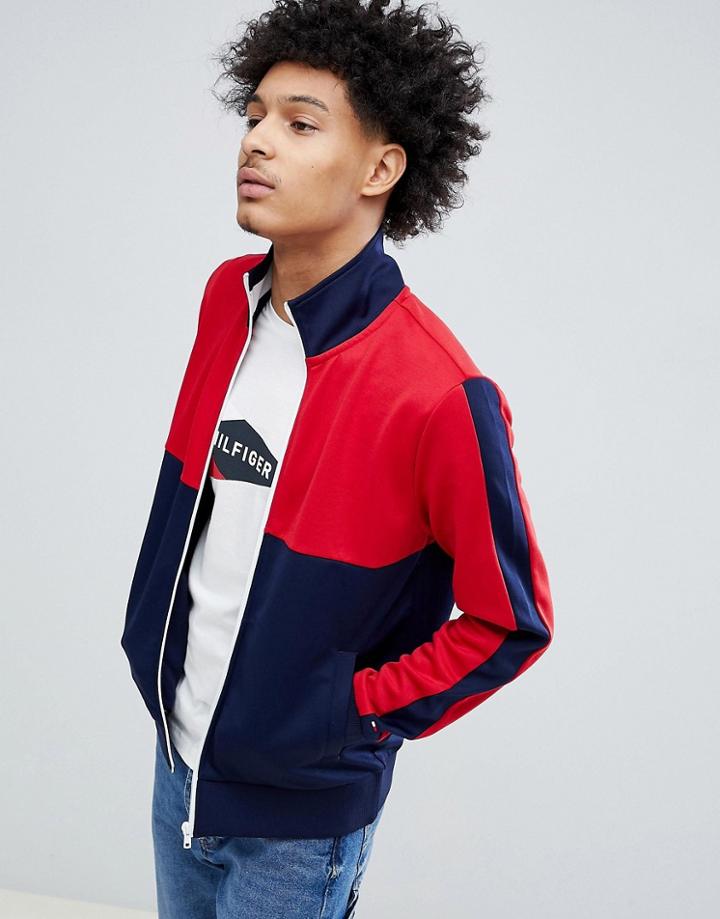 Tommy Hilfiger Sporty Tech Full Zip Track Top In Red/blue - Multi