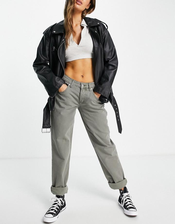Asos Design Hourglass Low Rise 90's Straight Leg Pant In Washed Gray-green