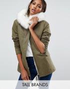 Missguided Tall Faux Fur Lined Parka - Green