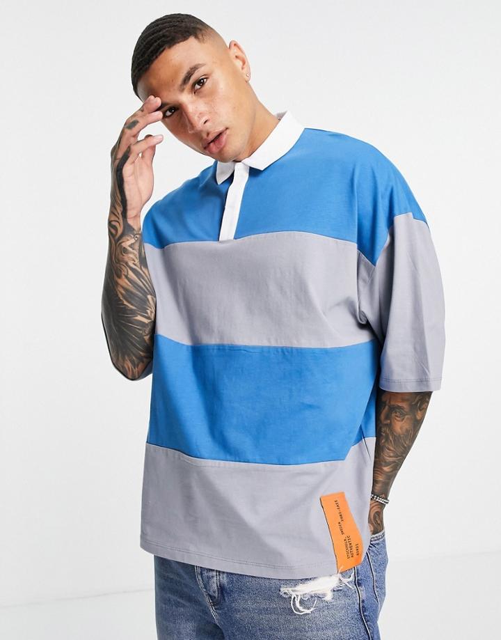 Asos Design Oversized Polo T-shirt In Blue Stripe-multi