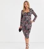 Hope & Ivy Maternity Sweetheart Midi Dress With Lace Trim In Floral Print-multi