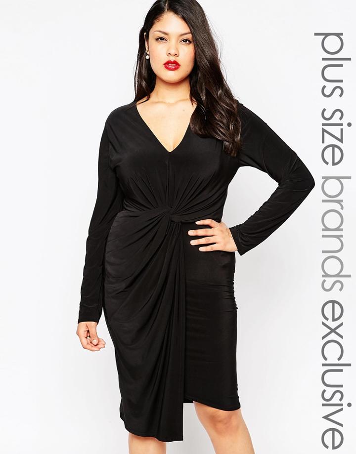 Club L Plus Knot Front Plunge Jersey Pencil Dress - Black