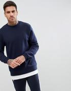 Asos Design Sweatshirt With Hem Extender In Navy - Navy