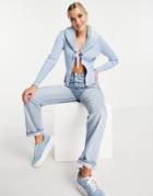 New Look Faux-fur Trim Tie Front Cardigan In Blue-blues