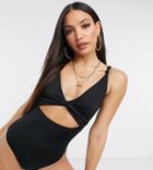 Asos Design Tall Recycled Loop Front Swimsuit With Knot In Black