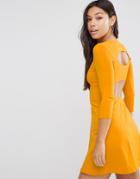 Asos Mini Skater Dress With Cut Out Back - Yellow