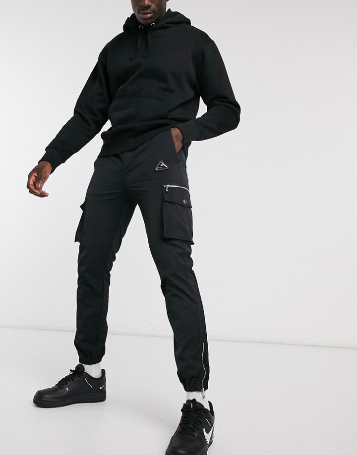 River Island Nylon Cargo Pants In Black