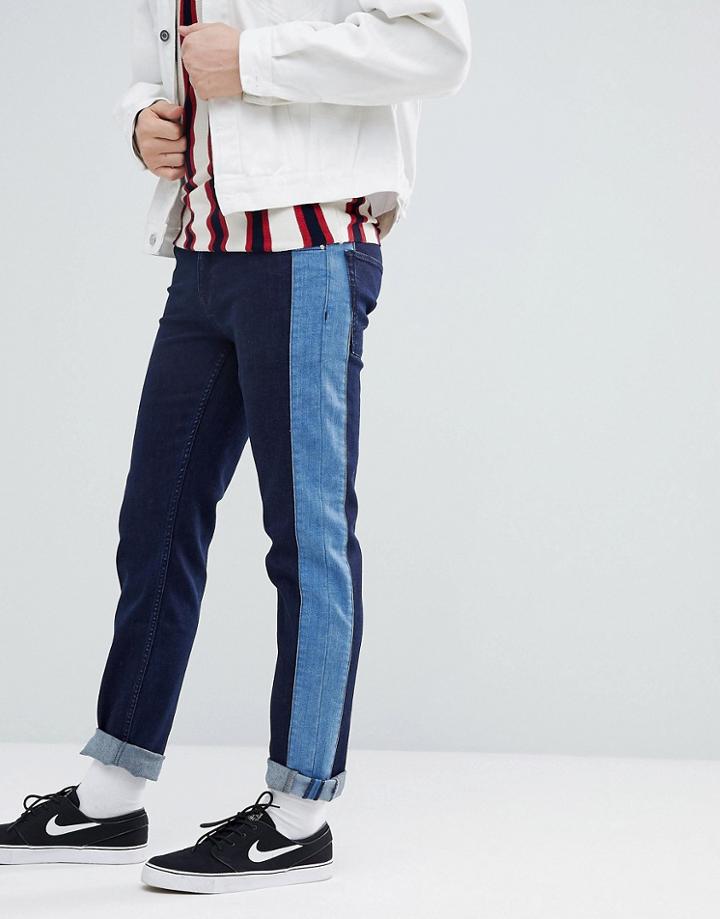 Asos Slim Jeans In Indigo With Side Stripe Insert - Blue