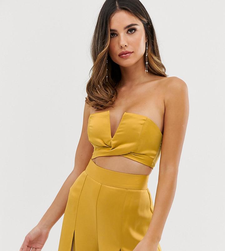 Asos Design Satin Bandeau Crop Top Two-piece - Gold