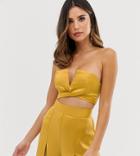 Asos Design Satin Bandeau Crop Top Two-piece - Gold